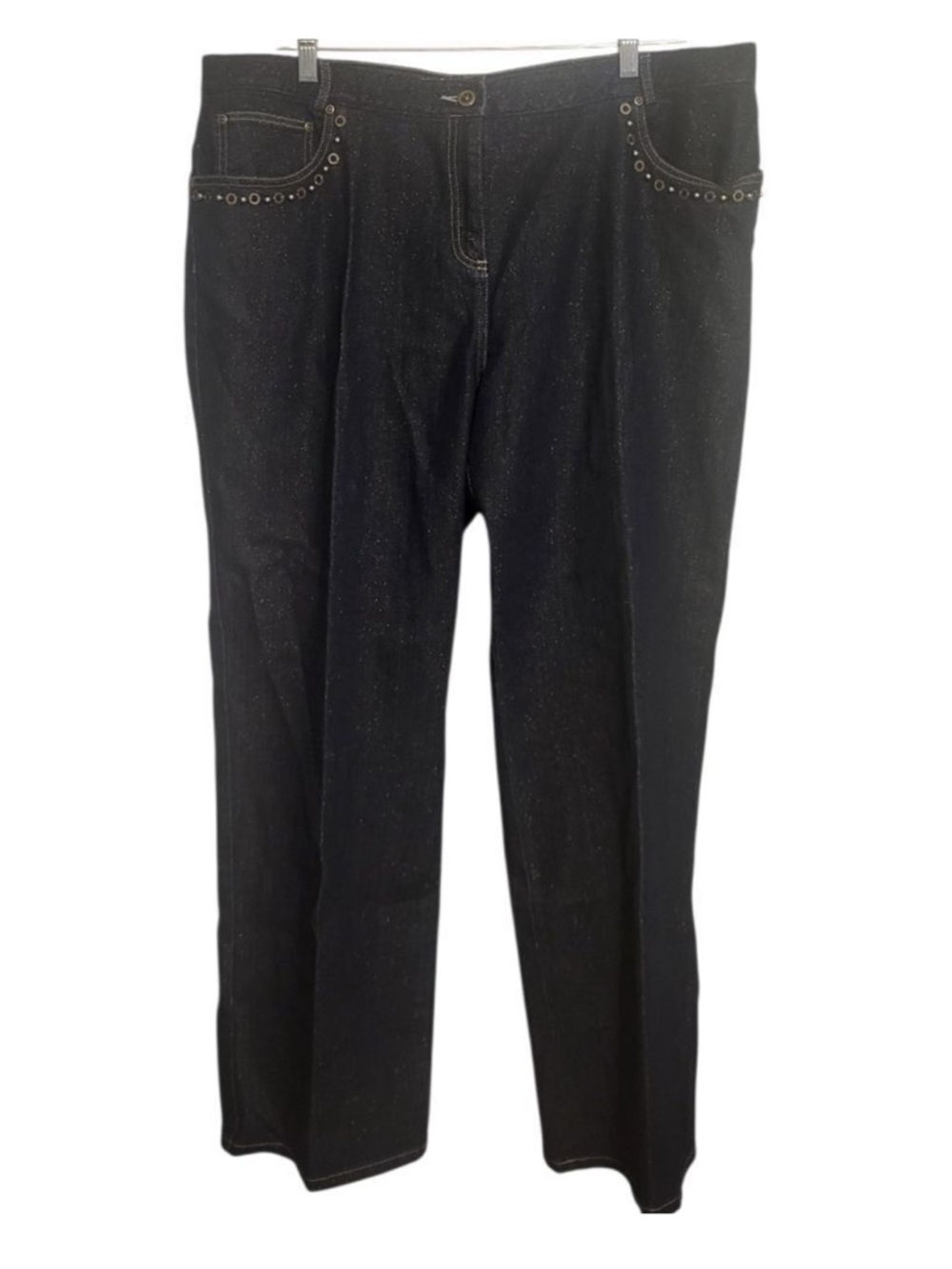 Ruby Rd Indigo Blue Modern Blooms Sparkle Studded Jeans Plus 20W fits like an 18